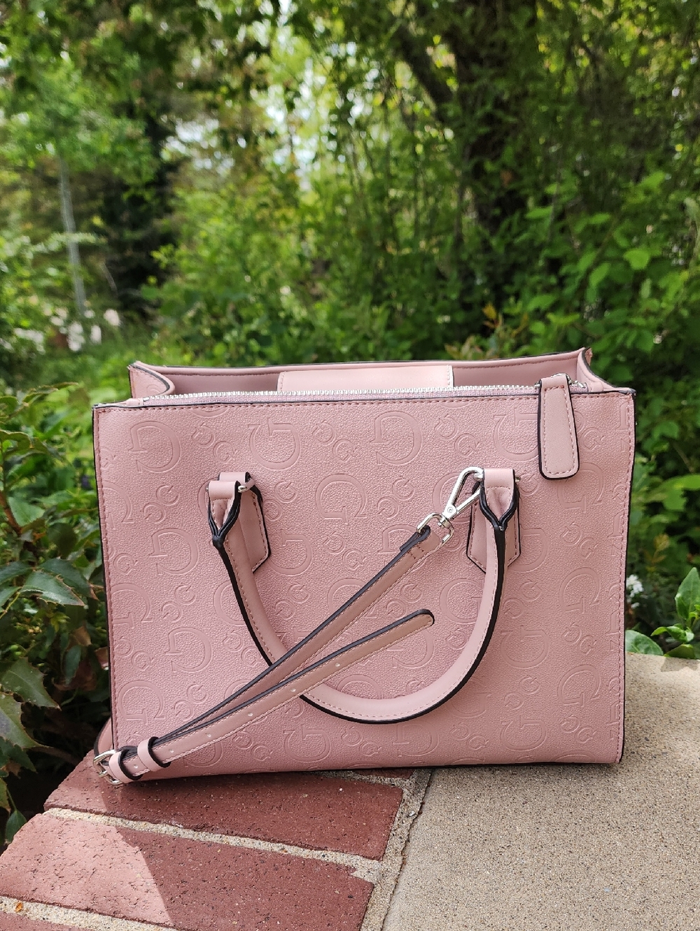 GUESS Blush Pink Embossed Satchel - Picture 3 of 17